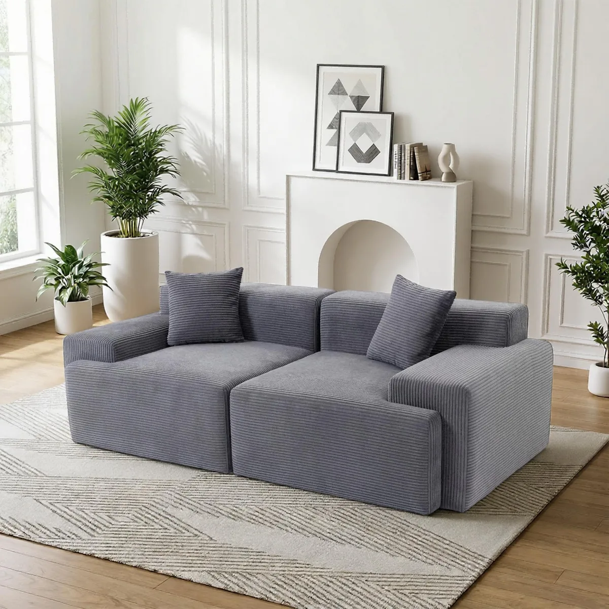 VANBOW VANBOW Cloud Sectional Sofa 2 Seater Grey Corduroy Memory Foam 72H — product photo