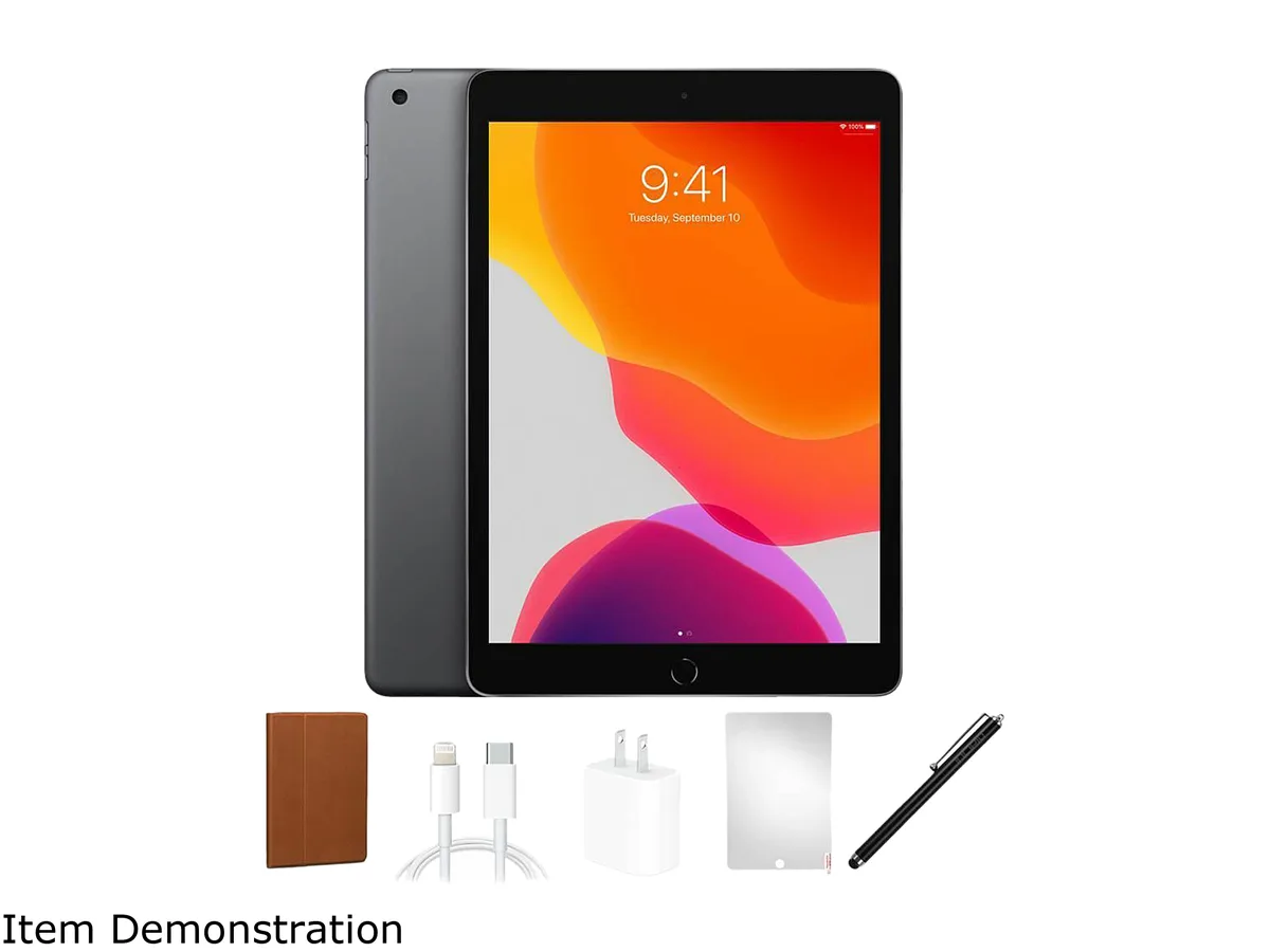 Space Grey iPad tablet with screen protector, case, stylus and charger