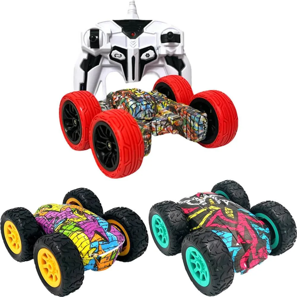 Small palm-sized RC stunt car with graffiti or solid finish, LED lights, anti-slip tires