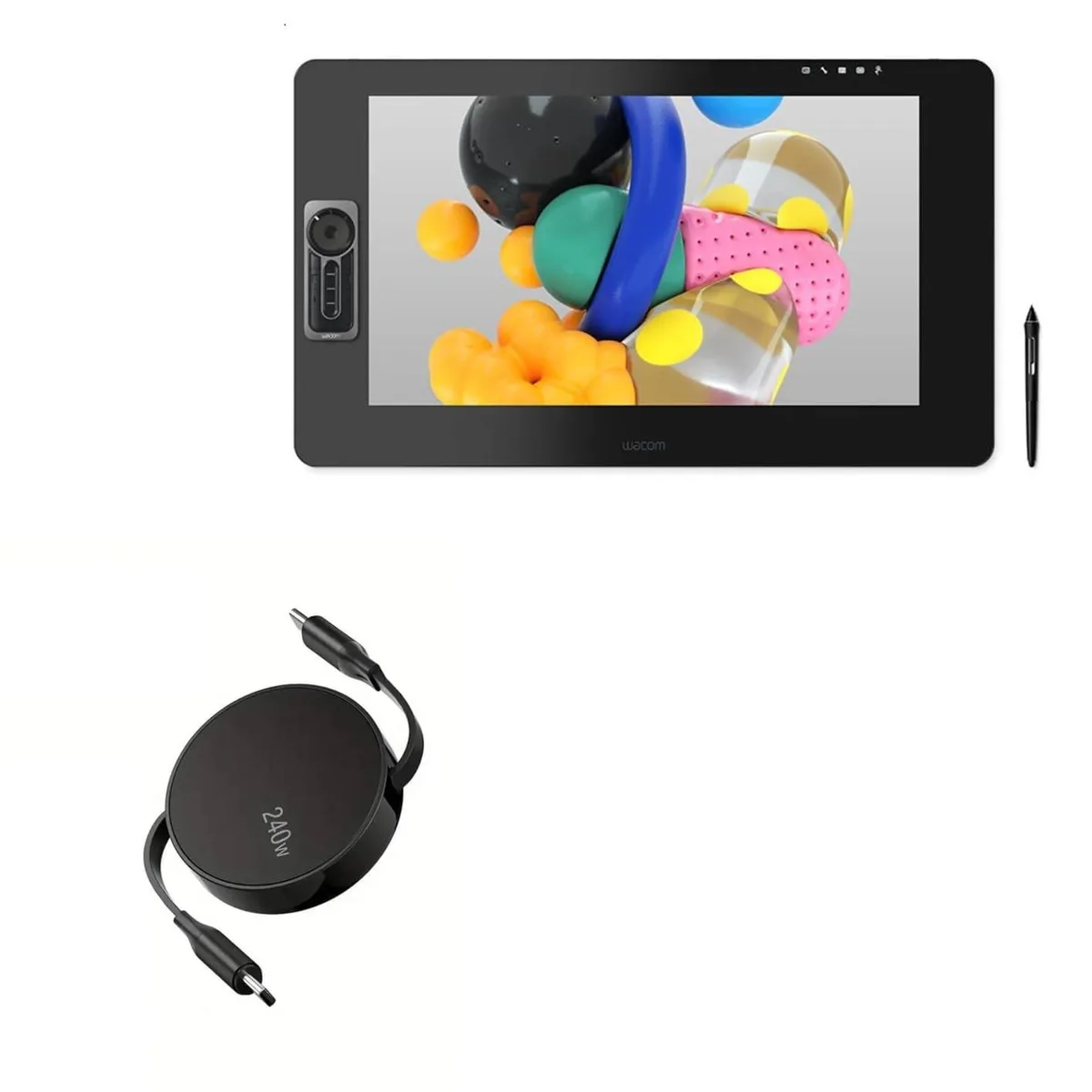 Boxwave BoxWave PD miniSync 240W retractable USB-C cable Jet Black 2 in 1 accessory — product photo