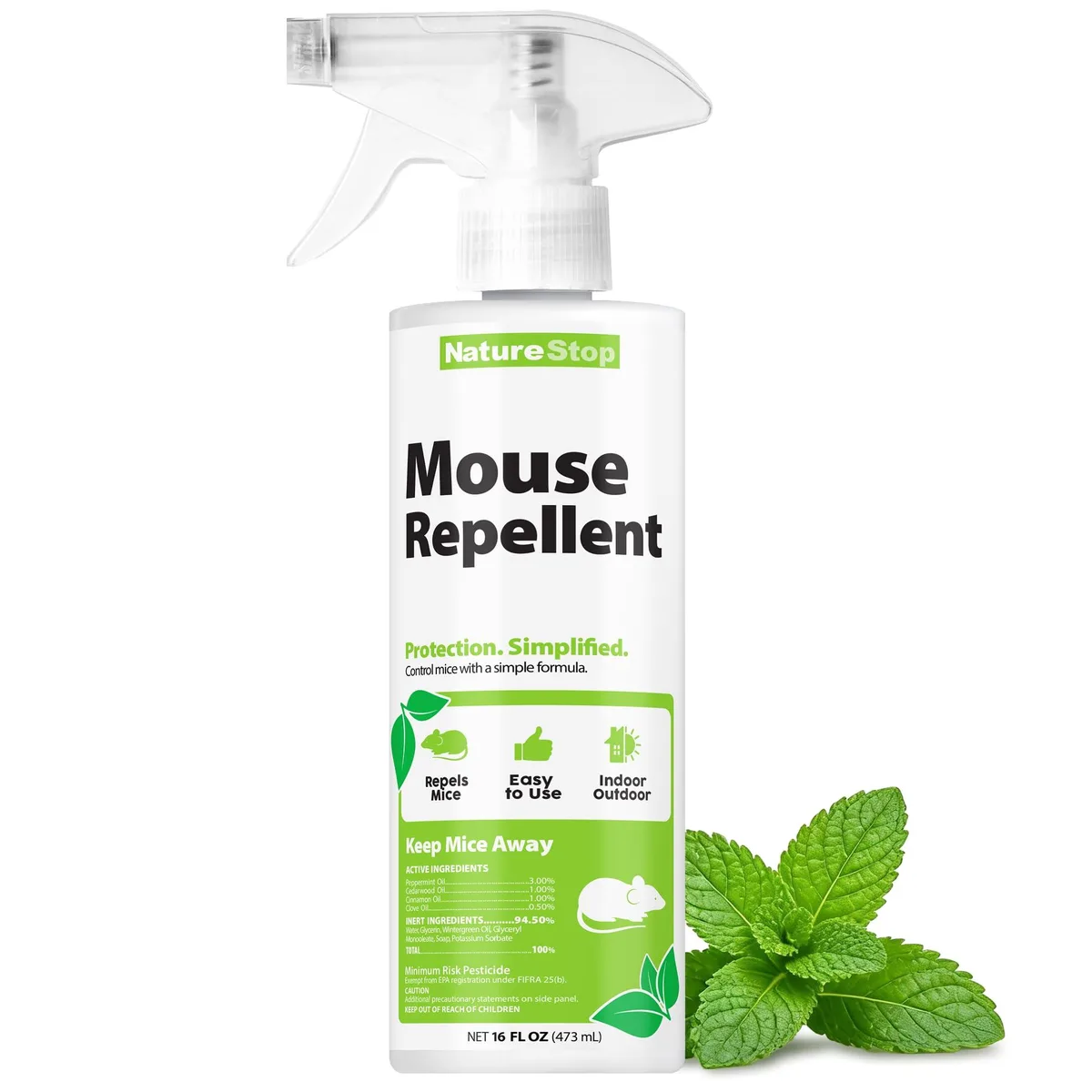 White trigger-spray bottle with green label, 16oz