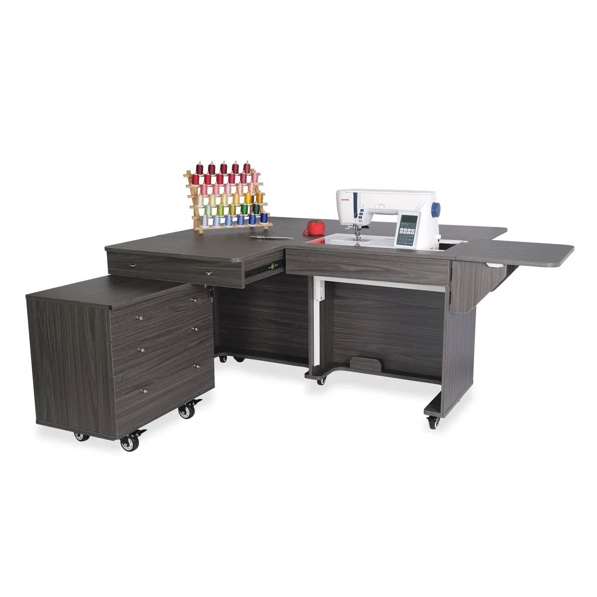 Arrow Group Arrow Group Kangaroo & Joey Sewing Cabinet with Hydraulic Lift, Quilt Leaf & Rolling Caddy Grey — product photo