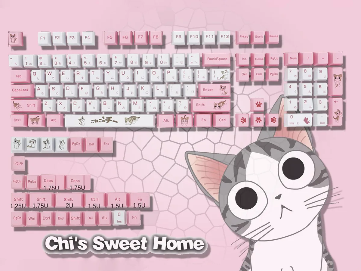 Corn Electronics Corn Electronics 131-Key PBT Dye-Sub Keycaps OEM Profile Cheese Cat Pink White — product photo