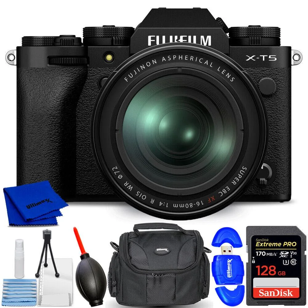 FUJIFILM FUJIFILM X-T5 Mirrorless Camera 16-80mm Lens Black 7PC Bundle — product photo