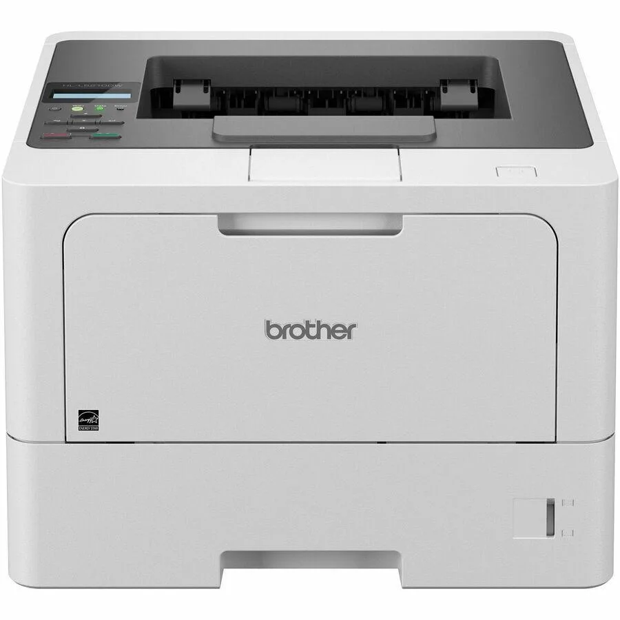 White rectangular Brother laser printer with front paper tray and control panel