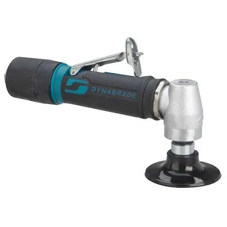 Silver right-angle pneumatic disc sander with 3-inch pad and 1/4-inch air inlet