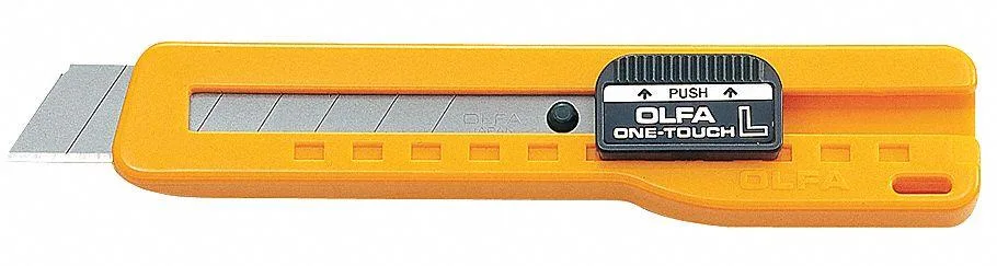 Yellow ABS-handled utility knife with slide-lock blade, 6 inches long