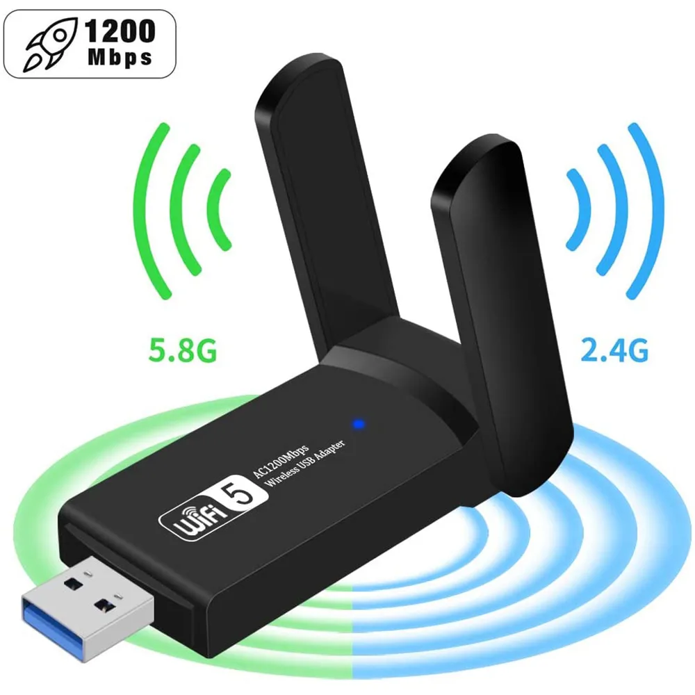IHDAPP IHDAPP USB 3.0 Wi-Fi Adapter 1200Mbps Dual Band 2.4/5.8 GHz 2×3dBi Antennas Black — product photo