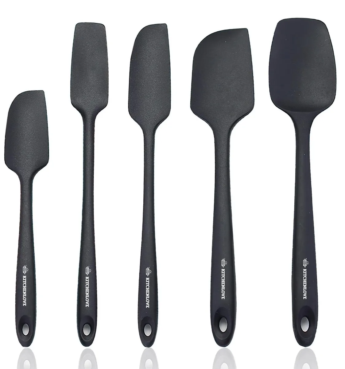 Black silicone spatula set of five with seamless handles