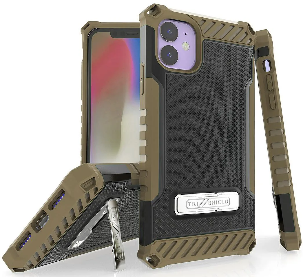 Nakedcellphone Nakedcellphone Tri-Shield Kickstand Case + Lanyard Strap Brown for iPhone 11 — product photo