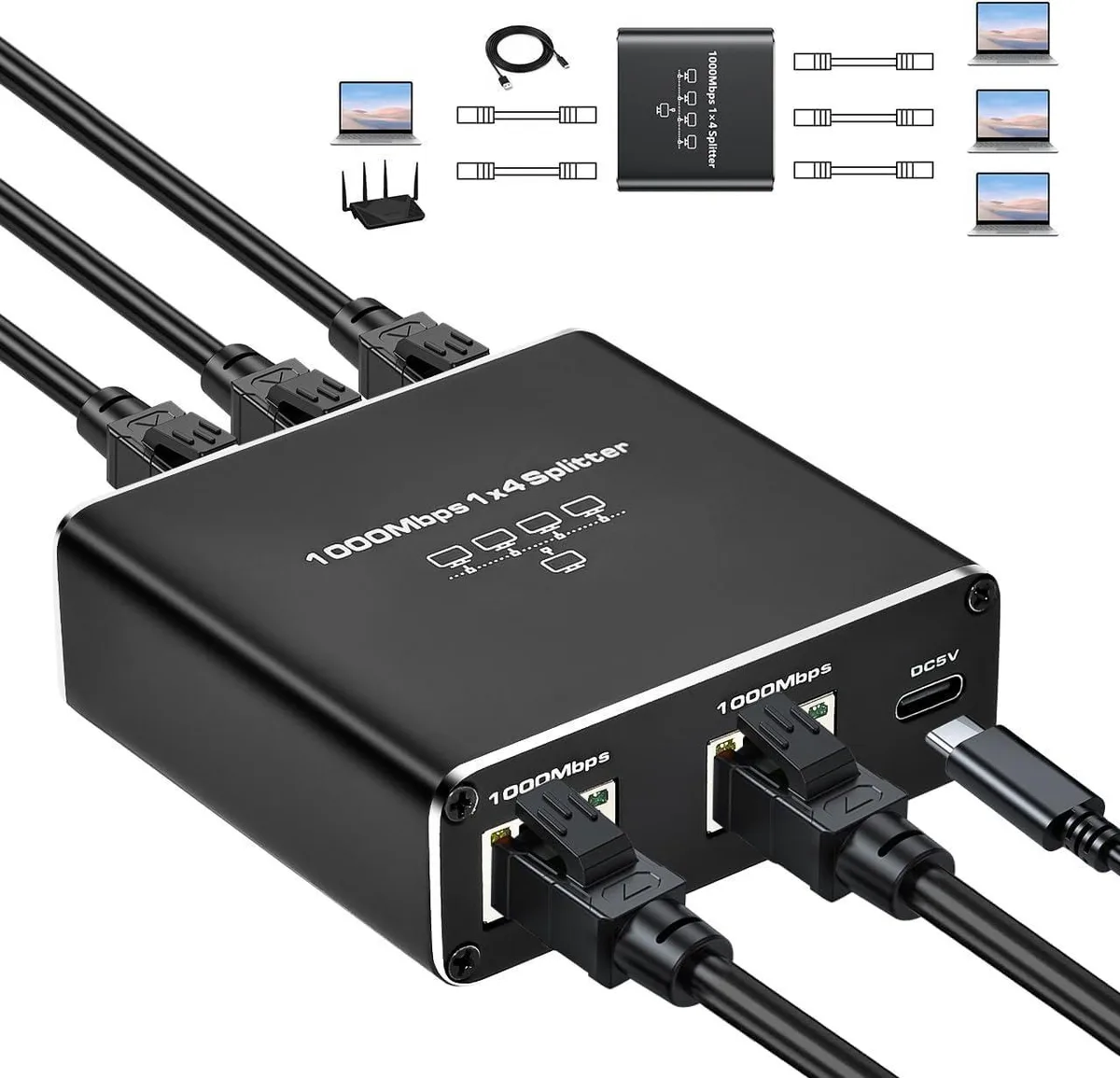 WRIARICH WRIARICH OZHW5 1-to-4 RJ45 Gigabit Ethernet Splitter network connector — product photo