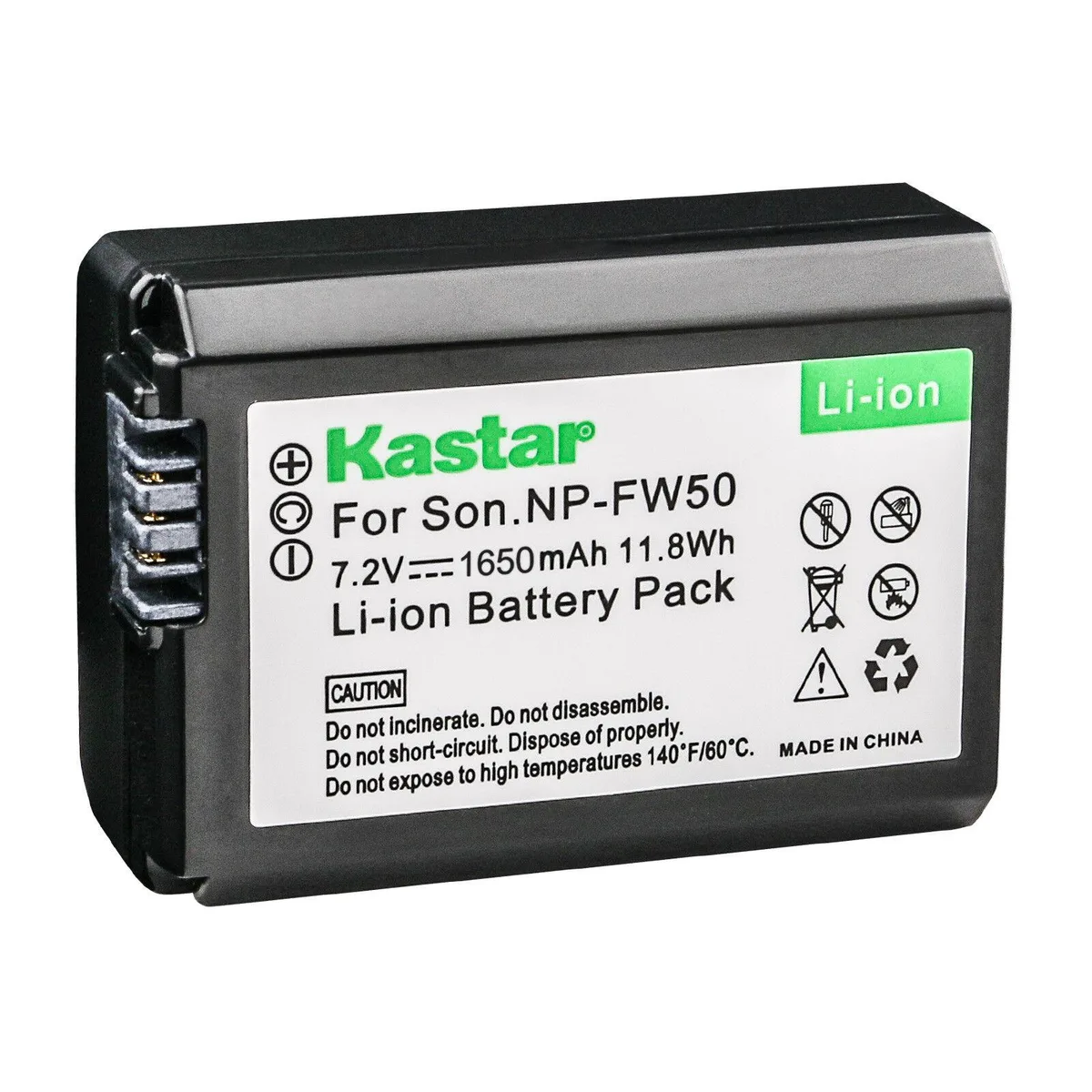 Kastar Kastar NP-FW50 camera battery 1650mAh 7.2V 11.8Wh 1-pack for Sony 7S a7S ILCE-7SM2 7S II ILCE-QX1 — product photo