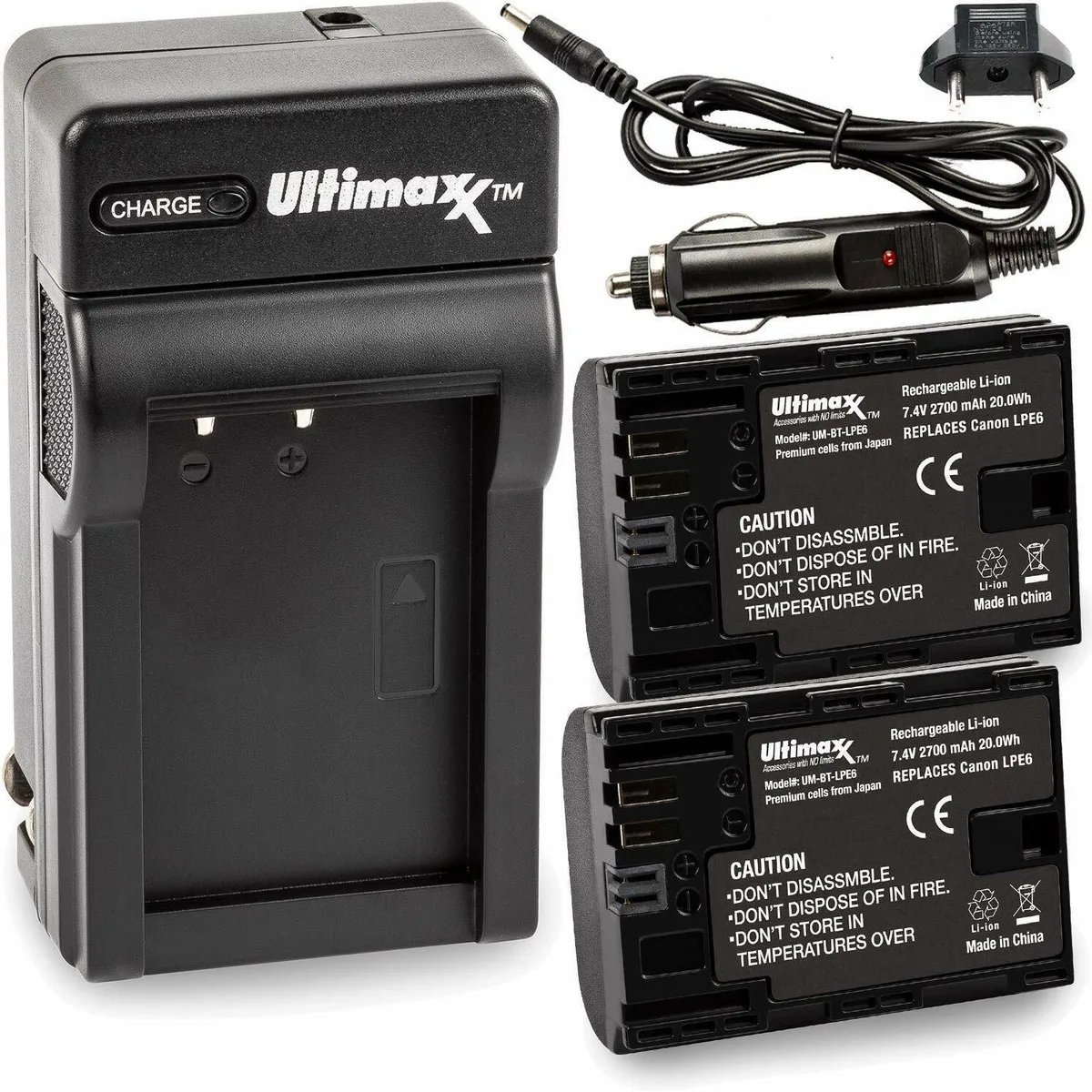 Ultimaxx Ultimaxx Travel Charger + 2 Replacement Batteries for Canon LP-E6 — product photo