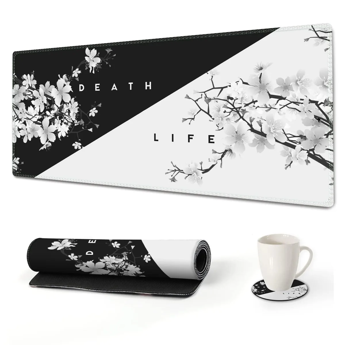 KEHIPI KEHIPI Extended Mouse Pad 35x15.7in Black White Cherry Blossom — product photo