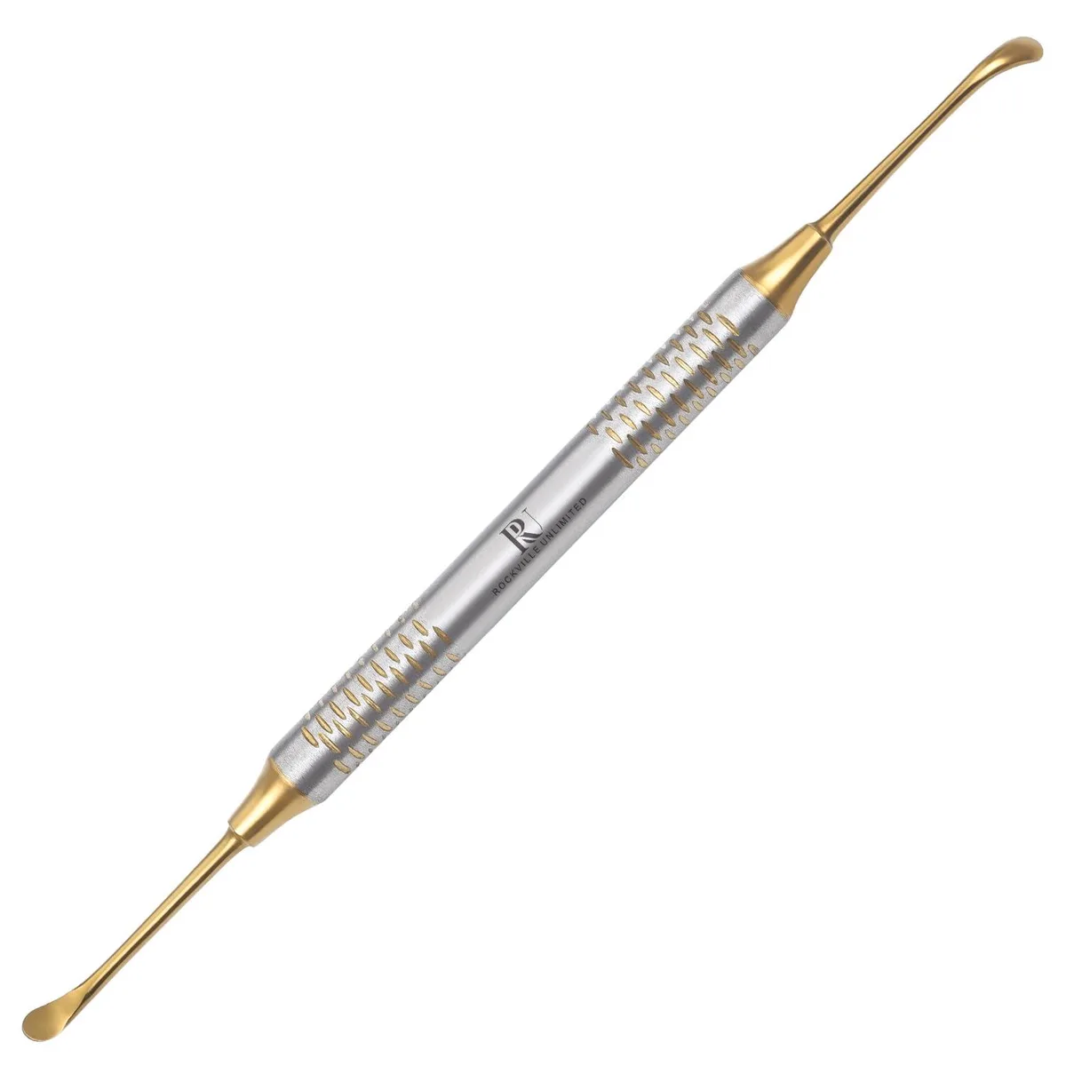 Stainless steel double-ended ear pick with silver and gold finish