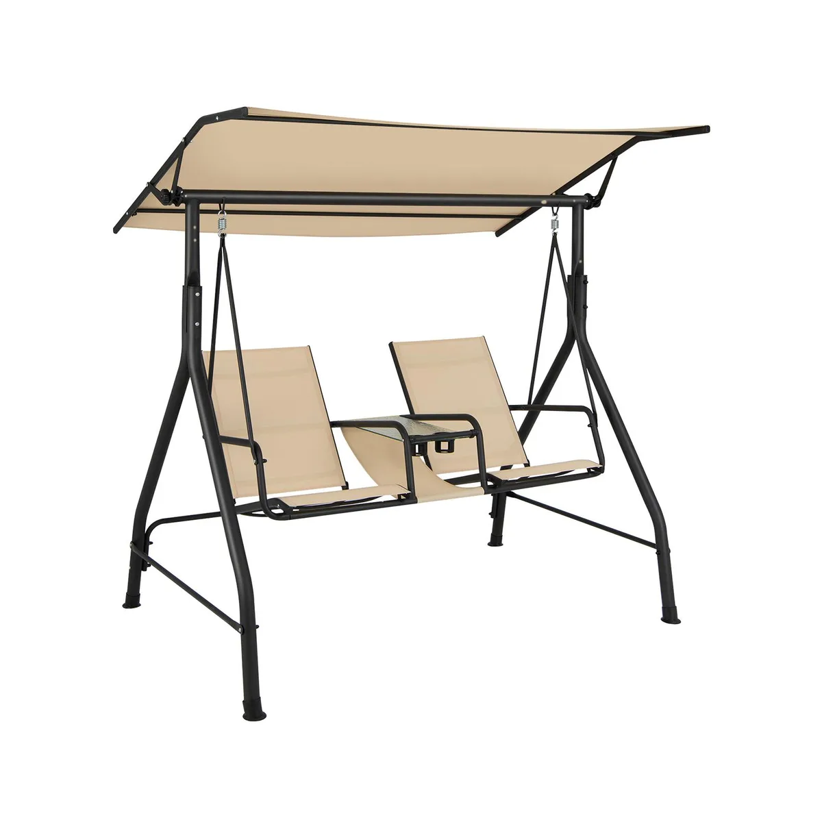 SlickBlue SlickBlue 2-Seat Porch Swing with Canopy &amp; Glass Table, Beige — product photo