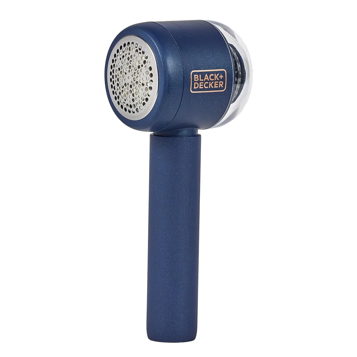 White handheld fabric shaver with grey trim, USB-C port and LED display, 33.1978 cm tall