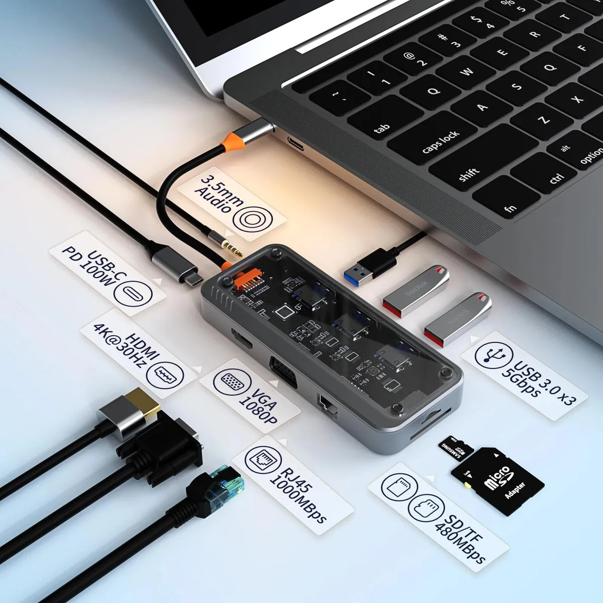 ESTONE ESTONE SW10V-Pro 10-in-1 USB-C Docking Station Gray — product photo