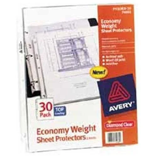 Clear polypropylene sheet protectors, top-load, three-hole punched, pack of 30
