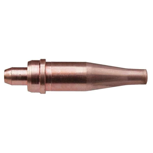 Small brass welding tip with threaded base and single orifice