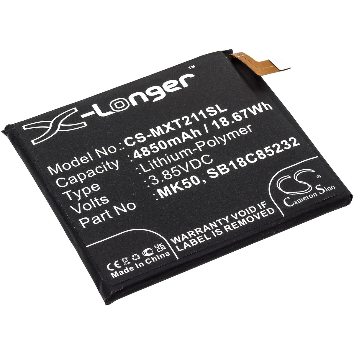 Cameron &amp; Co Cameron &amp; Co DS-CS-MXT211SL cell phone battery 4850mAh 3.85V Li-Polymer black — product photo