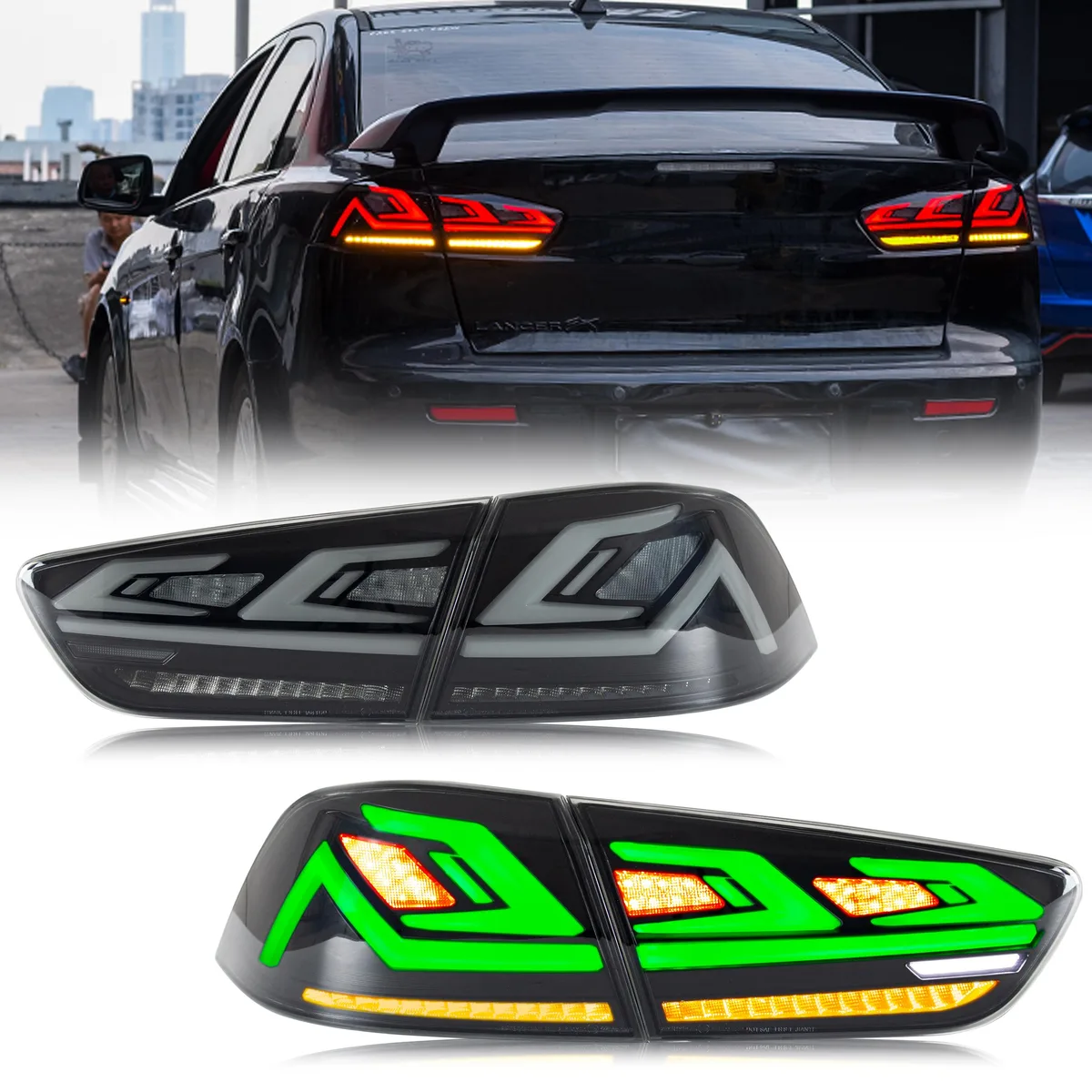 inginuity time inginuity time LED RGB Tail Lights Mitsubishi Lancer 2007-2020 EVO X Sequential Animation APP Control Set of 2 — product photo