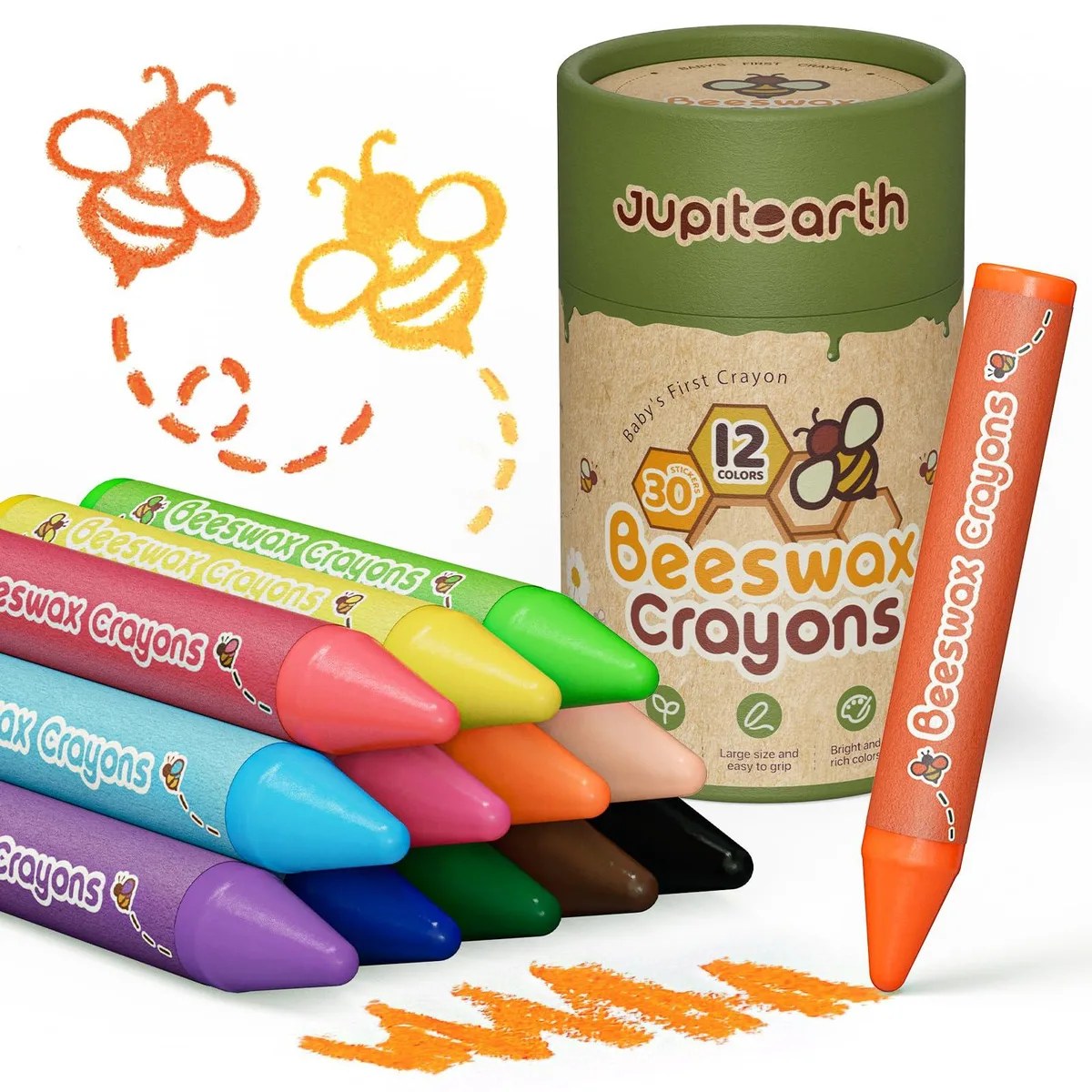  JUPITEARTH Beeswax Crayons 12 Pack Jumbo Washable 0.222kg — product photo