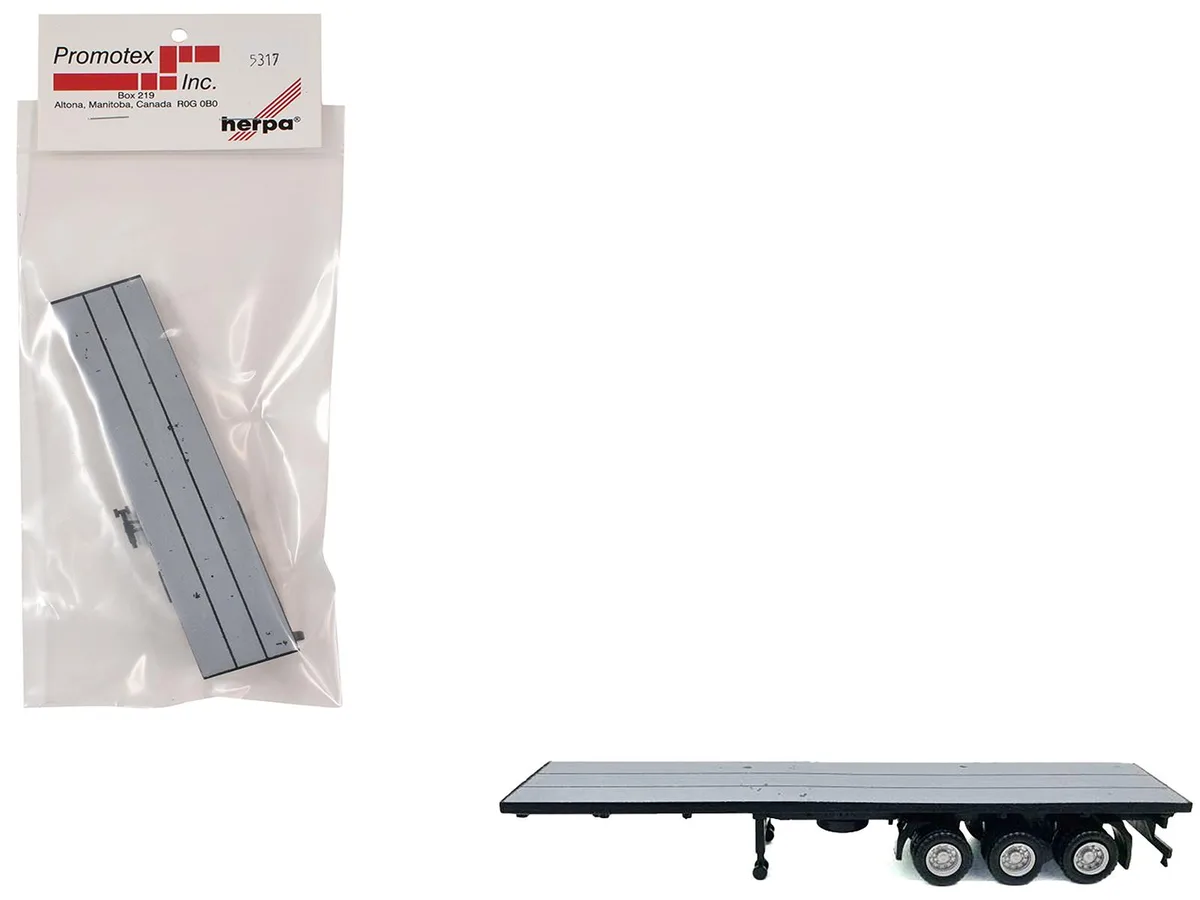 Promotex Promotex 40ft 3-Axle Flatbed Trailer Gray Top 1/87 (HO) Plastic Model — product photo