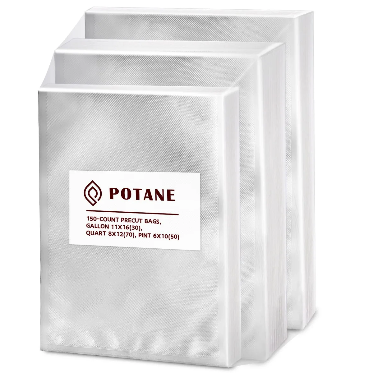 Potane VBH1525 vacuum sealer bags 150 count 11x16 8x12 6x10 — product photo