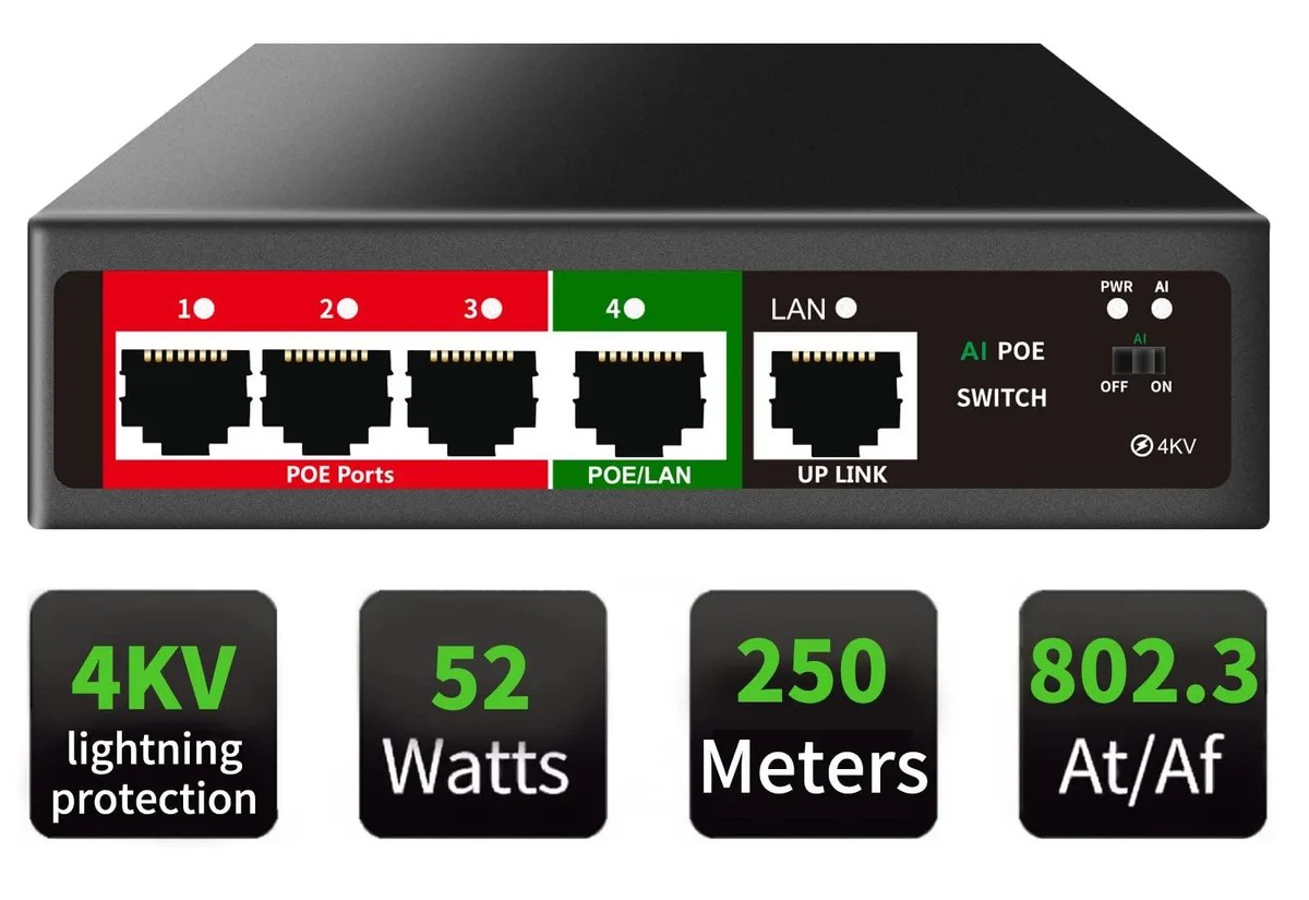 No Sew No Sew 5 Port PoE+ Easy Smart Managed Switch 52W Fanless Metal — product photo