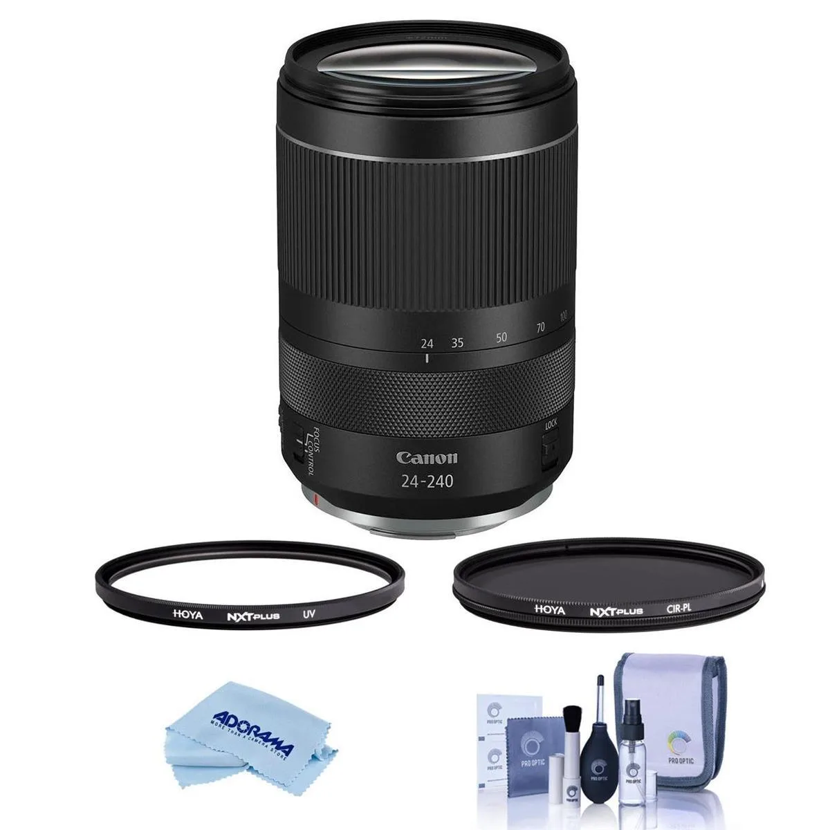 Canon Canon RF 24-240mm f/4-6.3 IS USM Lens Bundle with Hoya NXT Plus 72mm CPL and UV Filters plus Cleaning Kit — product photo