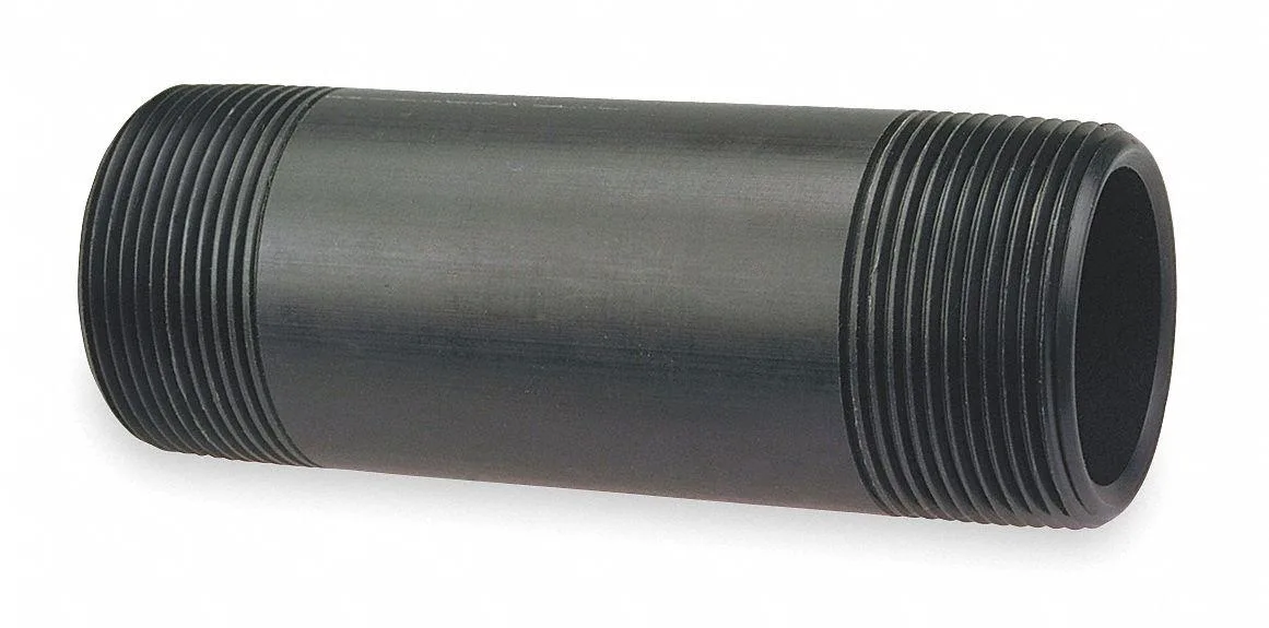 Red Chemtrol Schedule 80 pipe nipple with male NPT threads both ends