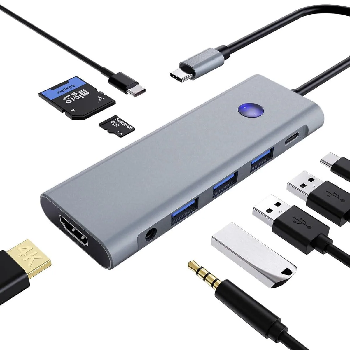 Performance Master BYL-2410 9-in-1 USB C Hub 100W PD 4K HDMI 3.5mm Audio — product photo