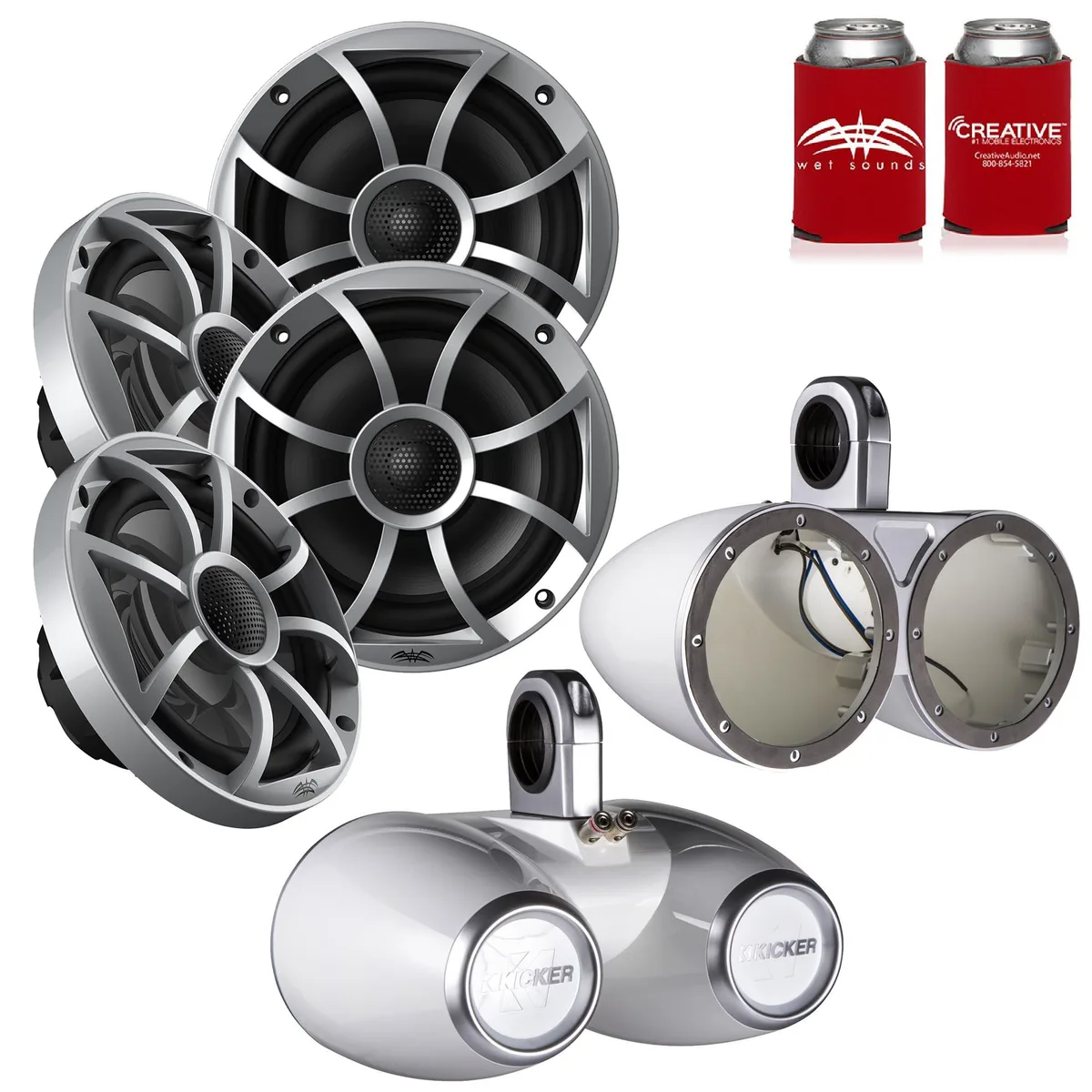 Wet Sounds Wet Sounds OE-65ic-S 6.5" Coaxial Speakers + Kicker 12KMTEDW White Tower Pods — product photo