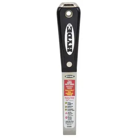 Hyde Tools 02565 stiff putty knife with 3/4 inch carbon steel blade and nylon hammer-end handle