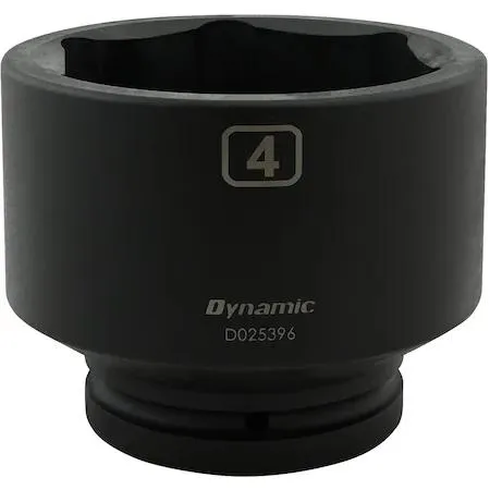 1-inch drive standard socket, 4-inch length, black phosphate finish, six-point opening, laser-etched size markings