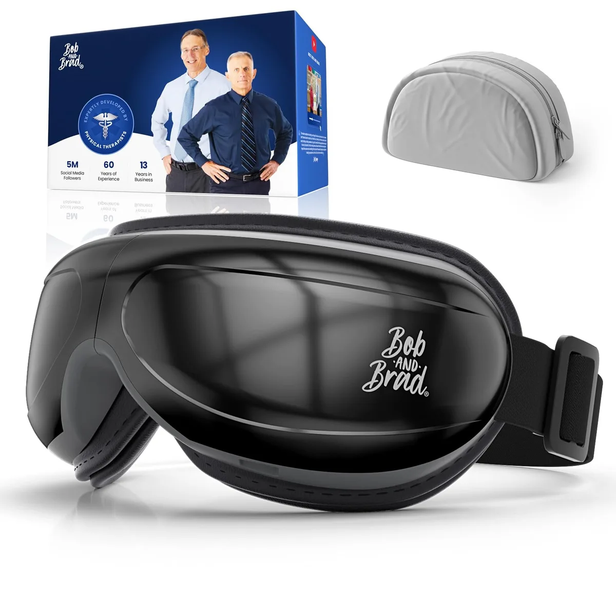 Blue eye massager mask with soft cushion and adjustable strap
