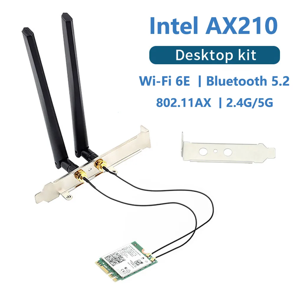 TelDaykemei TelDaykemei AX210 Kit Wi-Fi 6E Bluetooth 5.2 M.2 2230 Key E Desktop Kit with 6dBi Antenna — product photo