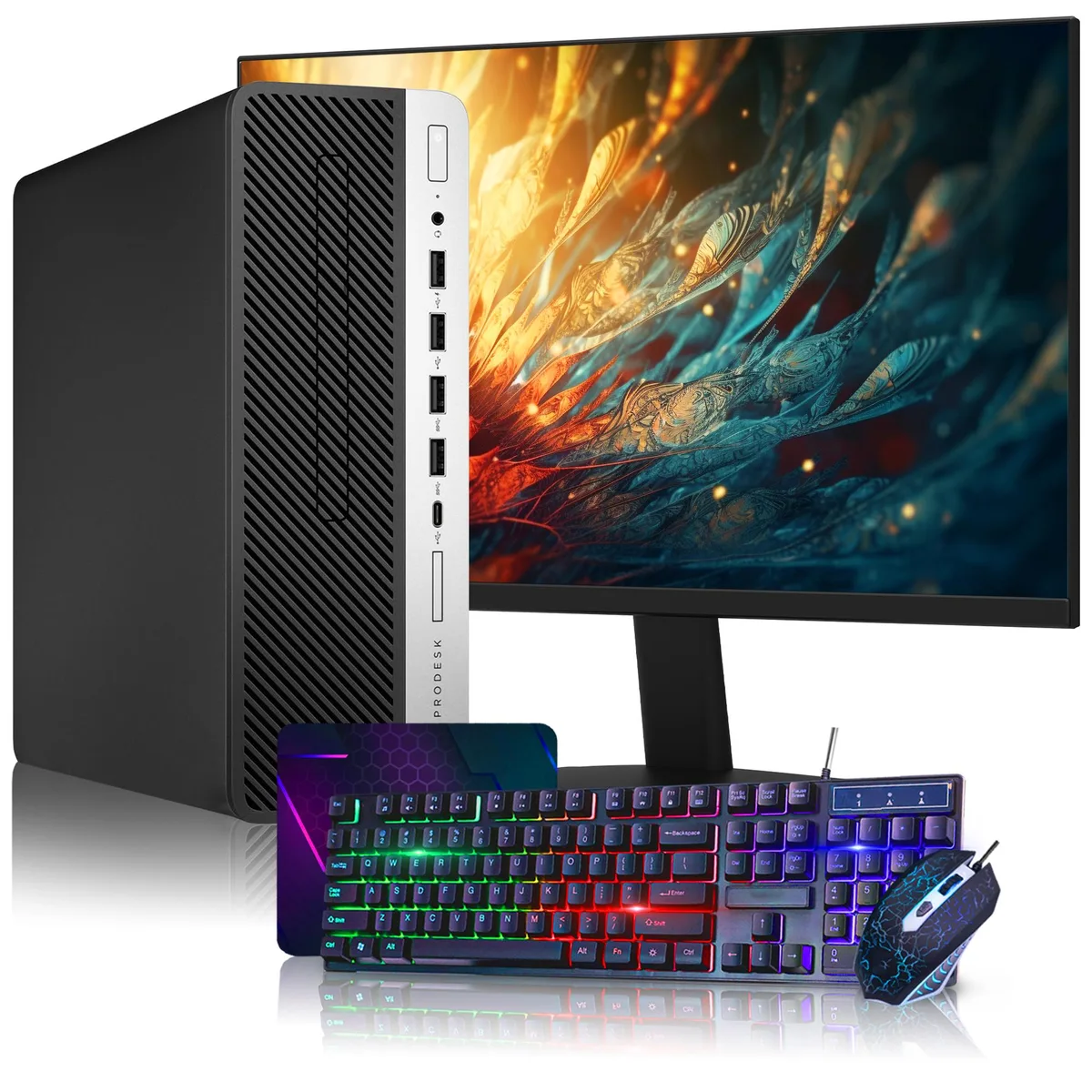 HP HP ProDesk 600 G4 SFF i5-8500 16GB 2TB SSD 24" monitor — product photo
