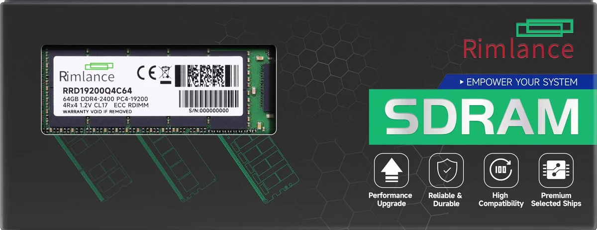 RIMLANCE RIMLANCE 64GB DDR4 2400MHz PC4-19200 CL17 4Rx4 ECC Registered RDIMM Server Memory — product photo