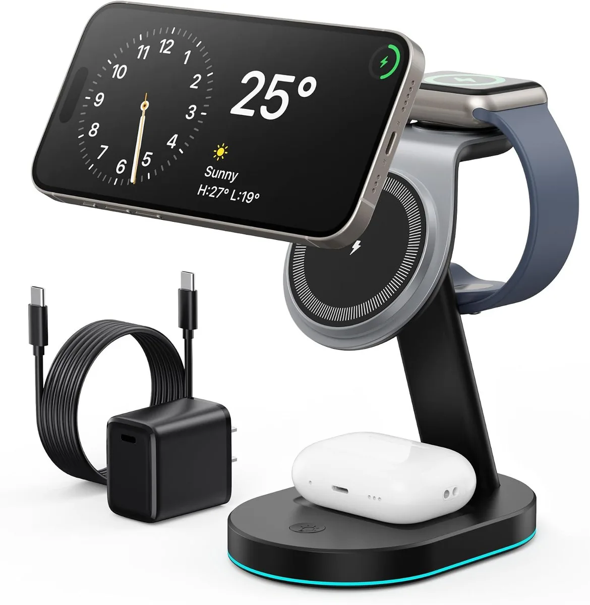 Luisport Luisport 3-in-1 Qi2 15W MagSafe Stand with 30W Adapter &amp; Night Light — product photo
