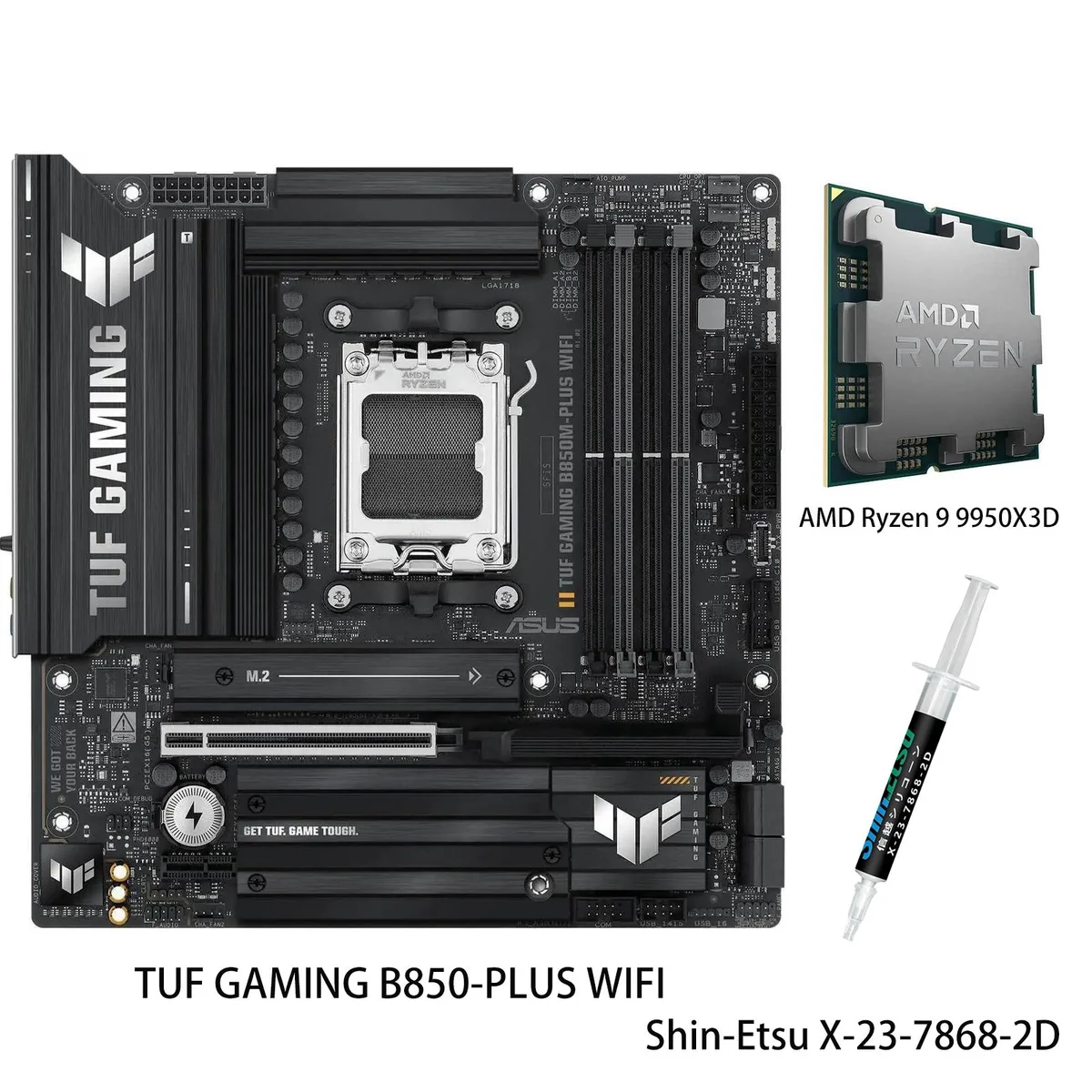 ASUS ASUS TUF GAMING B850-PLUS WIFI AMD motherboard &amp; Ryzen 9 9950X3D CPU combo — product photo