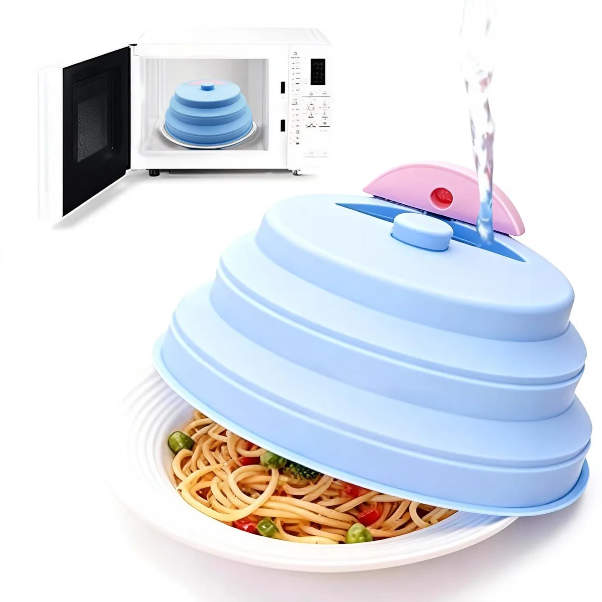 Clear collapsible silicone steam lid, round, 10 to 12 inch fit