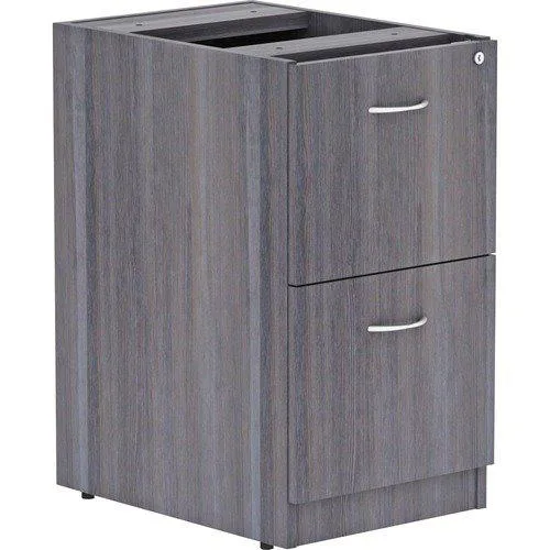 Weathered charcoal pedestal desk with file drawers, unfinished top