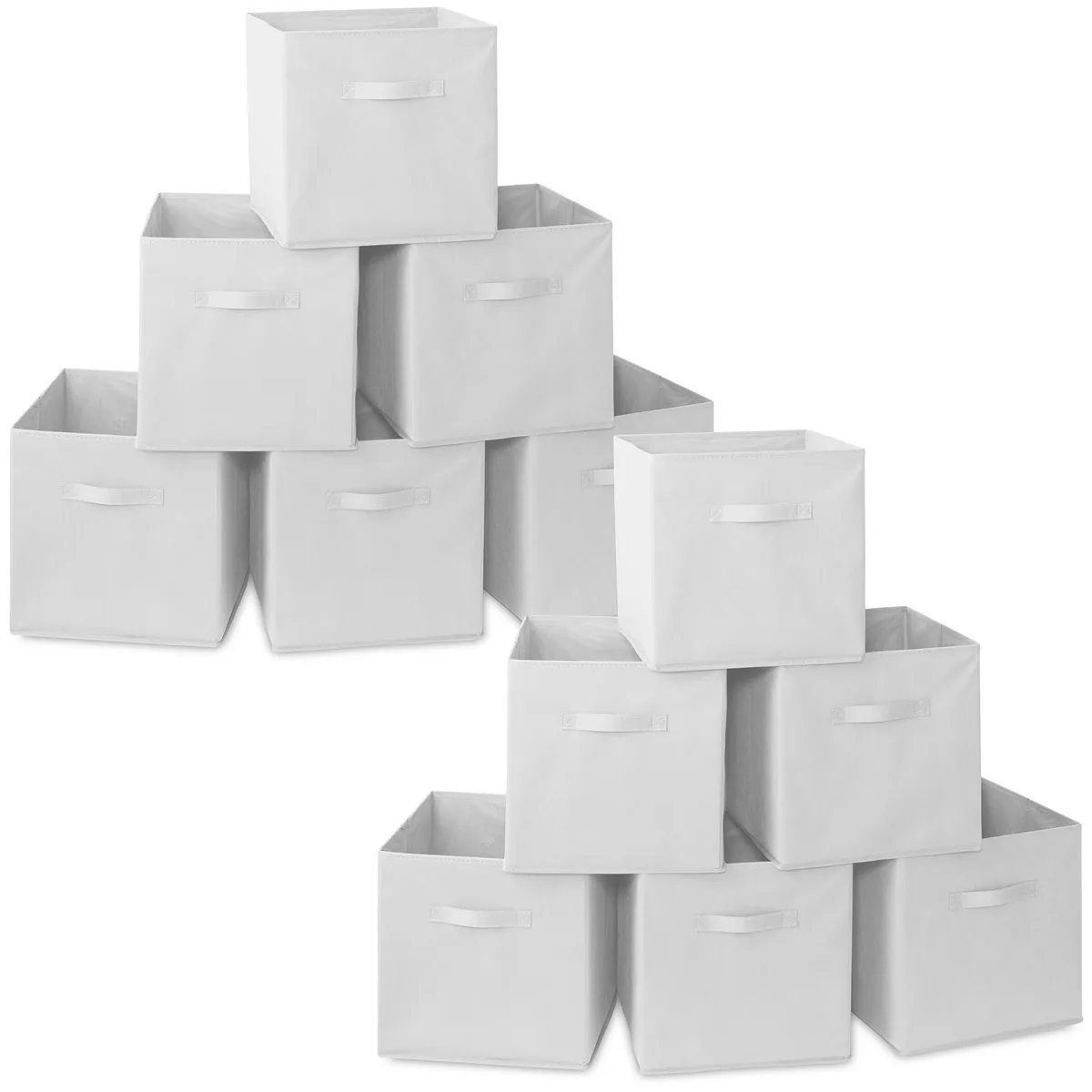 Twelve white fabric storage cubes, each 13 inches square, collapsible with side handles
