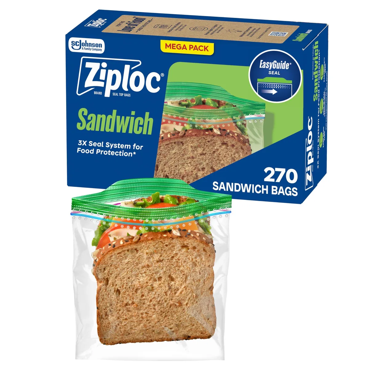 Box of 270 clear plastic sandwich and snack bags with zip closure