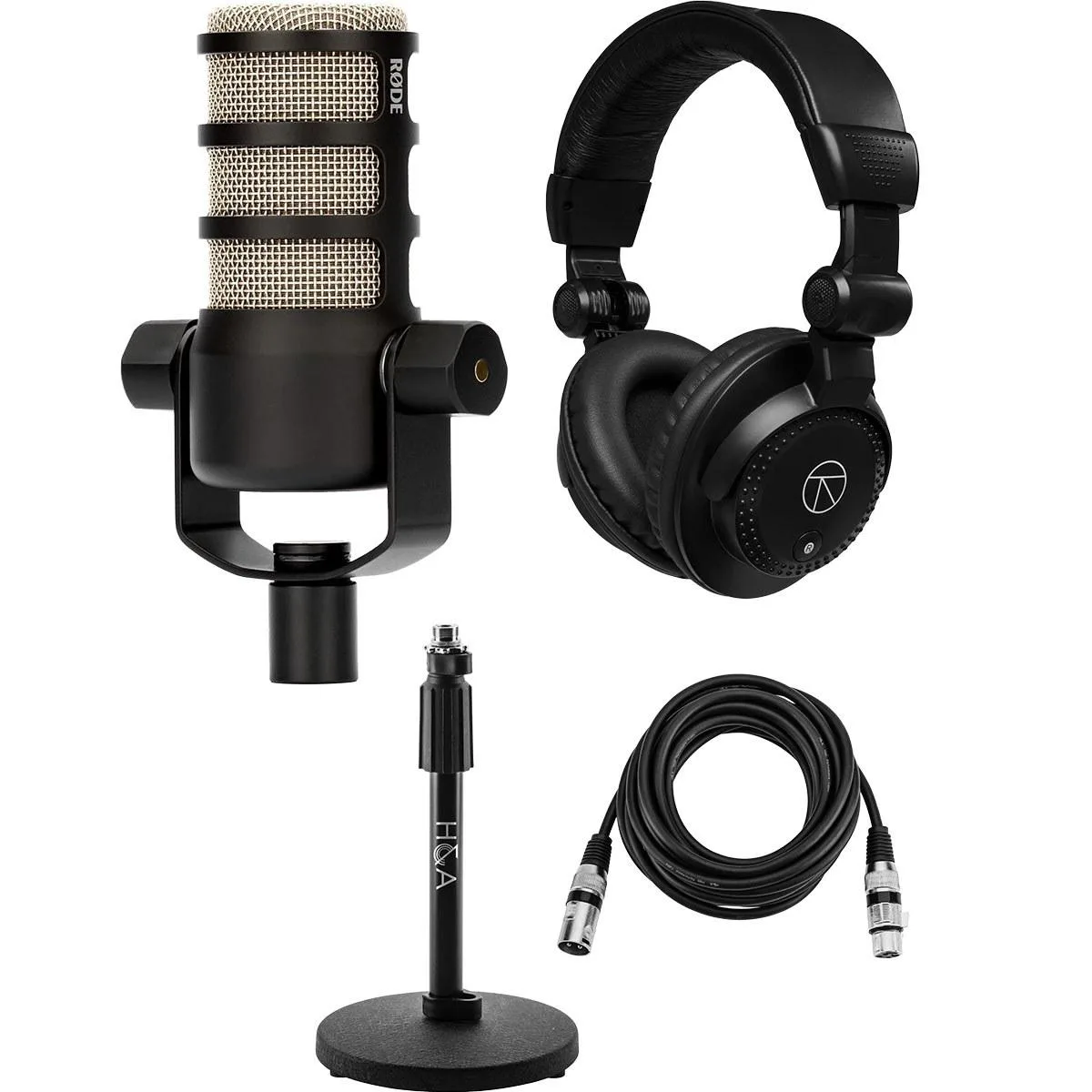 RODE Microphone RODE PodMic Bundle with Headphones, Stand, 15' XLR Cable — product photo