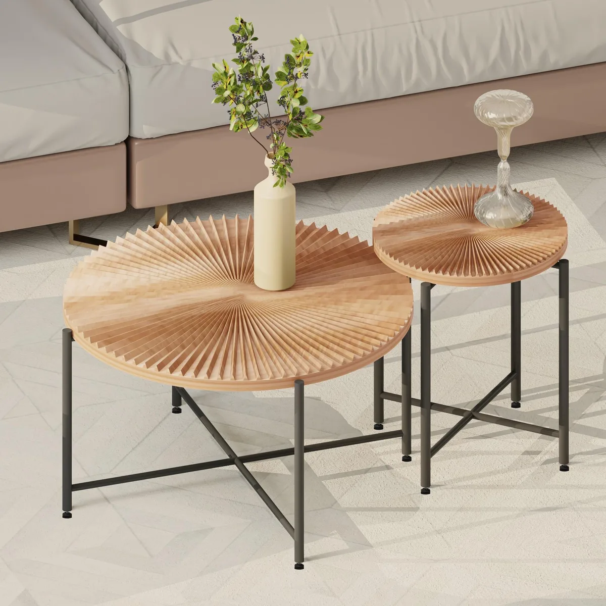 tuphen tuphen 2-Piece Coffee and End Table Set Radial Pattern Red Cedar-Brown — product photo