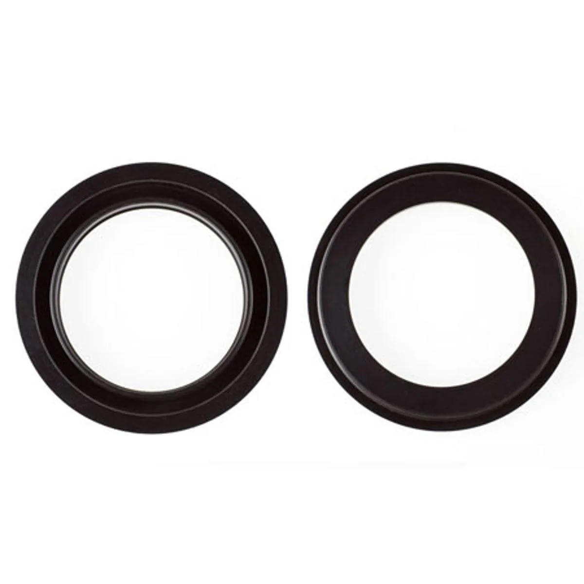 Black metal step-down ring, 114 mm outer thread to 85 mm inner thread