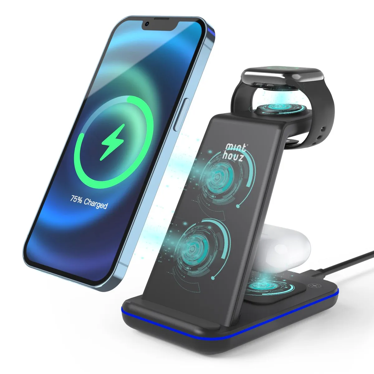 Minthouz Marketplace Minthouz Marketplace MT-CW006 3-in-1 Wireless Charger 20W QC3.0 Adapter Black — product photo